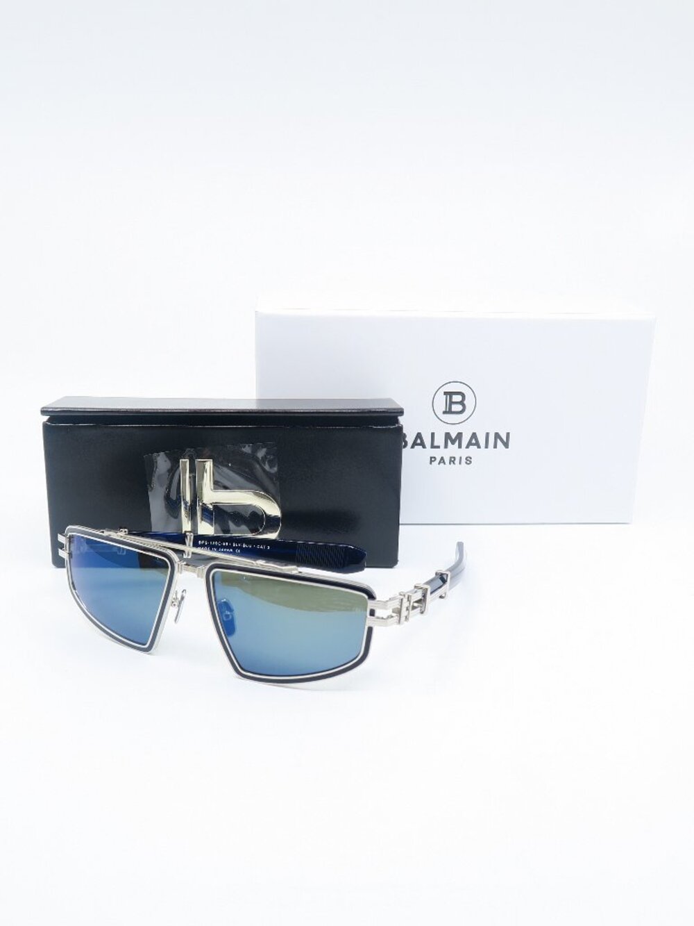 Balmain TITAN BPS-139AC-59 145mm Silver, Black & Blue  New Unisex Sunglasses.